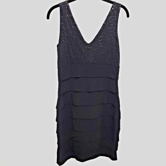 Studio Y Tiered Sequined Black Fitted Dress Sz M - Picture 3 of 8